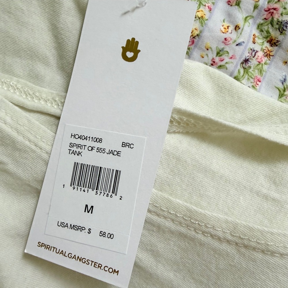 Spiritual Gangster Spirit of 555 Jade Tank Top Birch White Purple Medium NEW - Picture 7 of 11